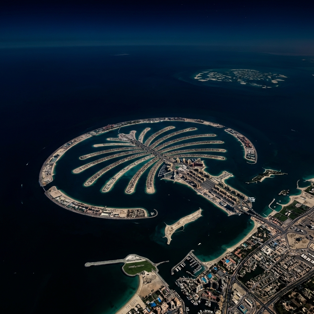 Dubai coastline satellite view