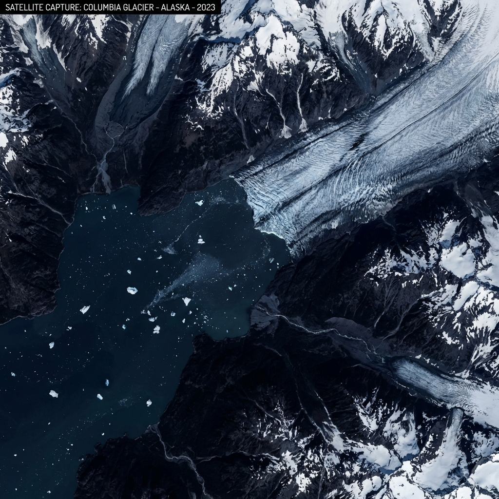 Glacier satellite view showing ice retreat